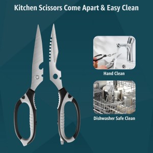 Kitchen Scissors, 9-Inch Heavy Duty Multipurpose Food Cutting Shears, Detachable Dishwasher Safe, Sharp Serrated Blade, Ergonomic Non-Slip Handle for Food, Meat, Herbs, Black