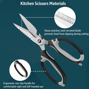 Kitchen Scissors, 9-Inch Heavy Duty Multipurpose Food Cutting Shears, Detachable Dishwasher Safe, Sharp Serrated Blade, Ergonomic Non-Slip Handle for Food, Meat, Herbs, Black