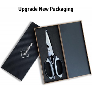 Kitchen Scissors, 9-Inch Heavy Duty Multipurpose Food Cutting Shears, Detachable Dishwasher Safe, Sharp Serrated Blade, Ergonomic Non-Slip Handle for Food, Meat, Herbs, Black