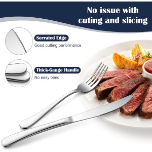 E-far Heavy Duty Silverware Set for 4, 20-Piece Stainless Steel Flatware Cutlery Set, Thick Metal Eating Utensils Including Forks and Spoons Knife, Heavy Weight & Mirror Finish, Dishwasher Safe