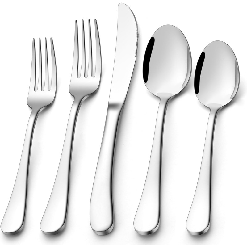 E-far Heavy Duty Silverware Set for 4, 20-Piece Stainless Steel Flatware Cutlery Set, Thick Metal Eating Utensils Including Forks and Spoons Knife, Heavy Weight & Mirror Finish, Dishwasher Safe