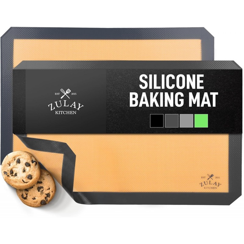 Zulay Kitchen Silicone Baking Mat Set – 2-Pack 16.5″ × 11.6″ Reusable Non-Stick Silicone Baking Sheets, Food-Safe, Heat-Resistant up to 250°F – Perfect for Cookies, Pastries & Oven Use (Dark Gray)