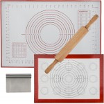 GreatChef Wood Rolling Pin 17.8 Inch for Dough with Pastry Scraper/Cutter & 2 PCS Heat-resistant Silicone Baking Mat, Non-stick, for Cookie, Pie, Macaroon, bread, Baking Pasry Tools Set