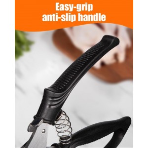 Brigii Kitchen Shears, Stainless Steel Heavy Duty Poultry Shears, Multi-Purpose Kitchen Scissors for Cutting Chicken, Fish, Seafood, and Vegetables, Spring Loaded-KS05Black