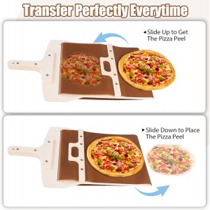 Sliding Pizza Peel, Pizza Slider Paddle with Pizza Cutter Rocker, Non-Stick Pizza Peel Slider with Handle Detachable Transfers Pizza Pie, 12” Wood Sliding Pizza Peel with Replacement Cloth