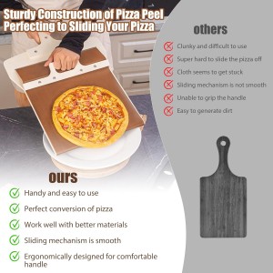 Sliding Pizza Peel, Pizza Slider Paddle with Pizza Cutter Rocker, Non-Stick Pizza Peel Slider with Handle Detachable Transfers Pizza Pie, 12” Wood Sliding Pizza Peel with Replacement Cloth