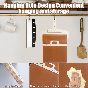 Sliding Pizza Peel, Pizza Slider Paddle with Pizza Cutter Rocker, Non-Stick Pizza Peel Slider with Handle Detachable Transfers Pizza Pie, 12” Wood Sliding Pizza Peel with Replacement Cloth