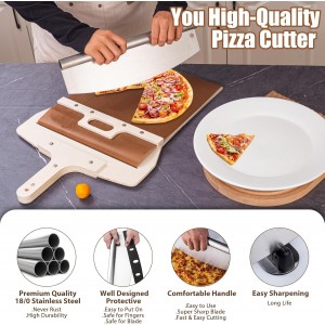 Sliding Pizza Peel, Pizza Slider Paddle with Pizza Cutter Rocker, Non-Stick Pizza Peel Slider with Handle Detachable Transfers Pizza Pie, 12” Wood Sliding Pizza Peel with Replacement Cloth
