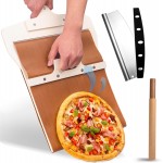 Sliding Pizza Peel, Pizza Slider Paddle with Pizza Cutter Rocker, Non-Stick Pizza Peel Slider with Handle Detachable Transfers Pizza Pie, 12” Wood Sliding Pizza Peel with Replacement Cloth
