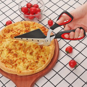Pizza Scissors with Shovel, Pizza Cutter Scissors, Food-Grade Sharp Stainless Steel Blade and Soft Grip Handle, Black/Grey