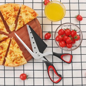 Pizza Scissors with Shovel, Pizza Cutter Scissors, Food-Grade Sharp Stainless Steel Blade and Soft Grip Handle, Black/Grey