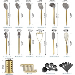 Gold Kitchen Utensils Set, Kyraton 38 Pieces Non-Stick Silicone Cooking Utensils Set, Spoon Spatula Set with Sturdy Stainless Steel Utensil Holder, Dishwasher Safe