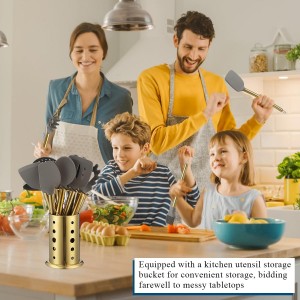 Gold Kitchen Utensils Set, Kyraton 38 Pieces Non-Stick Silicone Cooking Utensils Set, Spoon Spatula Set with Sturdy Stainless Steel Utensil Holder, Dishwasher Safe