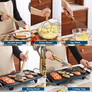 Gold Kitchen Utensils Set, Kyraton 38 Pieces Non-Stick Silicone Cooking Utensils Set, Spoon Spatula Set with Sturdy Stainless Steel Utensil Holder, Dishwasher Safe