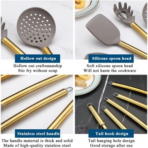 Gold Kitchen Utensils Set, Kyraton 38 Pieces Non-Stick Silicone Cooking Utensils Set, Spoon Spatula Set with Sturdy Stainless Steel Utensil Holder, Dishwasher Safe
