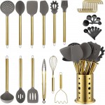 Gold Kitchen Utensils Set, Kyraton 38 Pieces Non-Stick Silicone Cooking Utensils Set, Spoon Spatula Set with Sturdy Stainless Steel Utensil Holder, Dishwasher Safe
