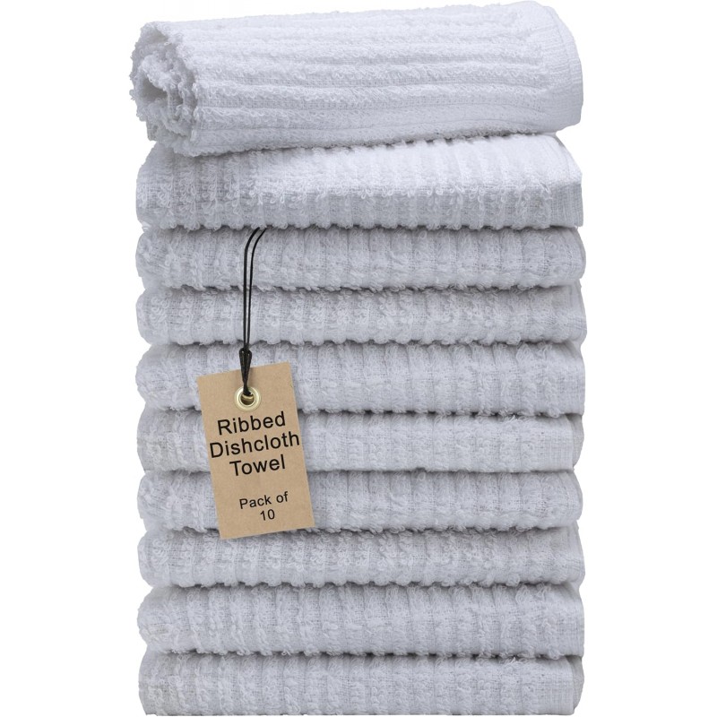 Textila Bar Mop Towels - 12x12 Inches - Pack of 10 - White - Cotton Dish Cloths & Cleaning Towels for Kitchen, Bar, Restaurant, Household Use – Absorbent, Durable, Reusable