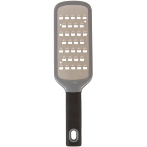 RSVP International Paddle Grater, Etched Steel Blades, Stainless Steel Hand Held Kitchen Cheese & Vegetable Shredder Comfort Grip Handle and Anti-Slip Foot, Safety Cover Included, Extra-Coarse