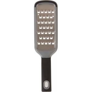 RSVP International Paddle Grater, Etched Steel Blades, Stainless Steel Hand Held Kitchen Cheese & Vegetable Shredder Comfort Grip Handle and Anti-Slip Foot, Safety Cover Included, Extra-Coarse
