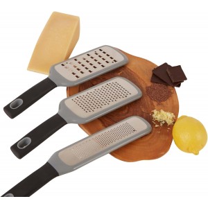 RSVP International Paddle Grater, Etched Steel Blades, Stainless Steel Hand Held Kitchen Cheese & Vegetable Shredder Comfort Grip Handle and Anti-Slip Foot, Safety Cover Included, Extra-Coarse