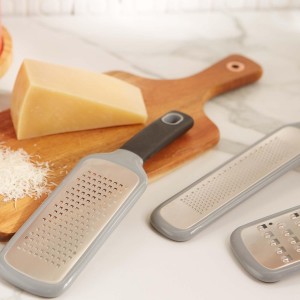 RSVP International Paddle Grater, Etched Steel Blades, Stainless Steel Hand Held Kitchen Cheese & Vegetable Shredder Comfort Grip Handle and Anti-Slip Foot, Safety Cover Included, Extra-Coarse