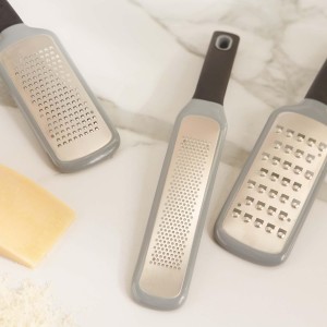 RSVP International Paddle Grater, Etched Steel Blades, Stainless Steel Hand Held Kitchen Cheese & Vegetable Shredder Comfort Grip Handle and Anti-Slip Foot, Safety Cover Included, Extra-Coarse