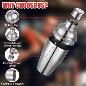 Nitial 6 Pcs Bar Cocktail Shaker Professional Stainless Steel Martini Drink Mixer with Built-in Strainer for Bartending No Leaks Boston Shaker for Bar Party Drink Mixing Tool(18.6 oz,Silver)
