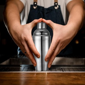 Nitial 6 Pcs Bar Cocktail Shaker Professional Stainless Steel Martini Drink Mixer with Built-in Strainer for Bartending No Leaks Boston Shaker for Bar Party Drink Mixing Tool(18.6 oz,Silver)