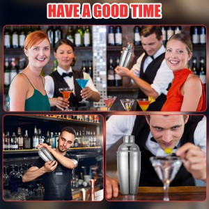 Nitial 6 Pcs Bar Cocktail Shaker Professional Stainless Steel Martini Drink Mixer with Built-in Strainer for Bartending No Leaks Boston Shaker for Bar Party Drink Mixing Tool(18.6 oz,Silver)