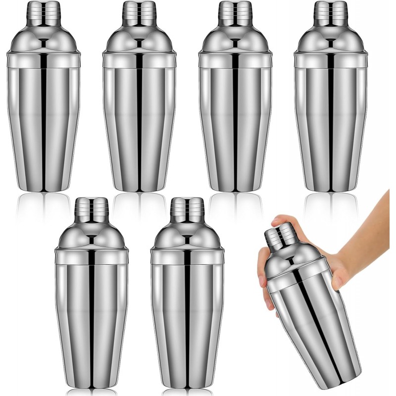 Nitial 6 Pcs Bar Cocktail Shaker Professional Stainless Steel Martini Drink Mixer with Built-in Strainer for Bartending No Leaks Boston Shaker for Bar Party Drink Mixing Tool(18.6 oz,Silver)