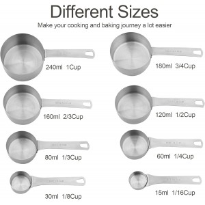 Smithcraft Measuring Cups and Spoons Set 18, Metric&US 18/8 Stainless Steel Measuring Cups and Spoons for Kitchen &Baking, Metal Measue Cup and Spoon for Dry&Liquid, 8 Measure Cups&9 Spoons w/Leveler