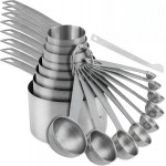 Smithcraft Measuring Cups and Spoons Set 18, Metric&US 18/8 Stainless Steel Measuring Cups and Spoons for Kitchen &Baking, Metal Measue Cup and Spoon for Dry&Liquid, 8 Measure Cups&9 Spoons w/Leveler