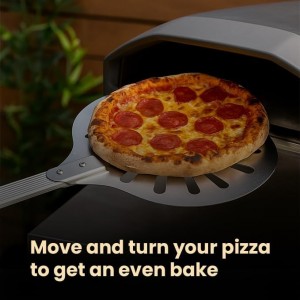 Ami’s Delight 8-Inch Perforated Pizza Turning Peel with Free Pizza Cutter | Lightweight Aluminum Pizza Peel Spinner with Long Handle | Essential Pizza Oven Accessories