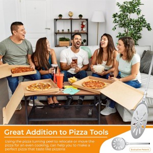 Ami’s Delight 8-Inch Perforated Pizza Turning Peel with Free Pizza Cutter | Lightweight Aluminum Pizza Peel Spinner with Long Handle | Essential Pizza Oven Accessories