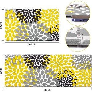 Likiyol Kitchen Mats for Floor [2 PCS] Anti-Fatigue Comfort Kitchen Rugs, Boho Flower Cushioned Waterproof Kitchen Decor Mat Thick, Standing Floor Mats for Home/Office, 18''x30''+18''x48''(Yellow)