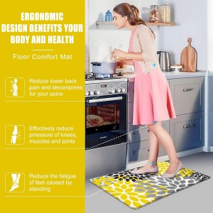 Likiyol Kitchen Mats for Floor [2 PCS] Anti-Fatigue Comfort Kitchen Rugs, Boho Flower Cushioned Waterproof Kitchen Decor Mat Thick, Standing Floor Mats for Home/Office, 18''x30''+18''x48''(Yellow)