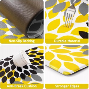 Likiyol Kitchen Mats for Floor [2 PCS] Anti-Fatigue Comfort Kitchen Rugs, Boho Flower Cushioned Waterproof Kitchen Decor Mat Thick, Standing Floor Mats for Home/Office, 18''x30''+18''x48''(Yellow)