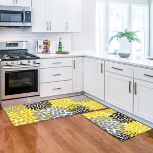Likiyol Kitchen Mats for Floor [2 PCS] Anti-Fatigue Comfort Kitchen Rugs, Boho Flower Cushioned Waterproof Kitchen Decor Mat Thick, Standing Floor Mats for Home/Office, 18''x30''+18''x48''(Yellow)