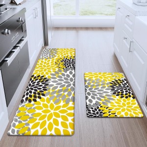 Likiyol Kitchen Mats for Floor [2 PCS] Anti-Fatigue Comfort Kitchen Rugs, Boho Flower Cushioned Waterproof Kitchen Decor Mat Thick, Standing Floor Mats for Home/Office, 18''x30''+18''x48''(Yellow)