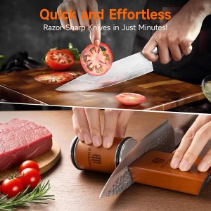 Rolling Knife Sharpener, Diamond & Ceramic Discs, 15° & 20° Magnetic Angles, Fast & Safe for Any Blade Hardness, Sharpening Kit for Kitchen & Pocket Knives, Razor-Sharp Edge, Leather Strop, Ideal Gift