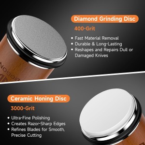 Rolling Knife Sharpener, Diamond & Ceramic Discs, 15° & 20° Magnetic Angles, Fast & Safe for Any Blade Hardness, Sharpening Kit for Kitchen & Pocket Knives, Razor-Sharp Edge, Leather Strop, Ideal Gift