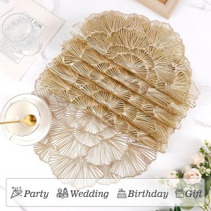 Round Placemats Pressed Vinyl Metallic Flower Place Mats Set of 6 Heat Resistant Dining Table Mats Gold Placemat for Wedding Party Kitchen Decorations