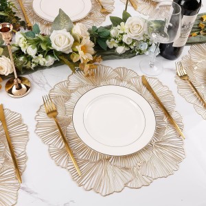 Round Placemats Pressed Vinyl Metallic Flower Place Mats Set of 6 Heat Resistant Dining Table Mats Gold Placemat for Wedding Party Kitchen Decorations