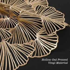Round Placemats Pressed Vinyl Metallic Flower Place Mats Set of 6 Heat Resistant Dining Table Mats Gold Placemat for Wedding Party Kitchen Decorations