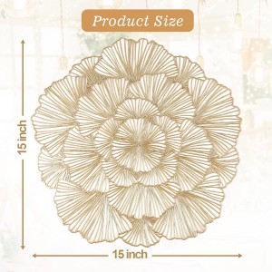 Round Placemats Pressed Vinyl Metallic Flower Place Mats Set of 6 Heat Resistant Dining Table Mats Gold Placemat for Wedding Party Kitchen Decorations