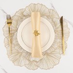Round Placemats Pressed Vinyl Metallic Flower Place Mats Set of 6 Heat Resistant Dining Table Mats Gold Placemat for Wedding Party Kitchen Decorations