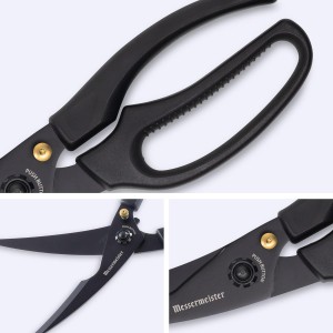 Messermeister 10-Inch Push Button Take-Apart Poultry Shears, Titanium Black - High-Carbon Stainless Steel & Soft-Grip Handles - Includes Nut Cracker & Bottle Opener