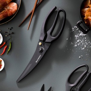 Messermeister 10-Inch Push Button Take-Apart Poultry Shears, Titanium Black - High-Carbon Stainless Steel & Soft-Grip Handles - Includes Nut Cracker & Bottle Opener