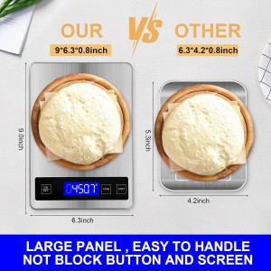 22lb Food Scale, Digital Kitchen Scale Weight Grams and oz for Weight Loss Cooking Baking, 1g/0.1oz Precision, Rechargeable and Waterproof, Stainless Steel and Tempered Glass, Gray Silver