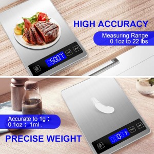 22lb Food Scale, Digital Kitchen Scale Weight Grams and oz for Weight Loss Cooking Baking, 1g/0.1oz Precision, Rechargeable and Waterproof, Stainless Steel and Tempered Glass, Gray Silver